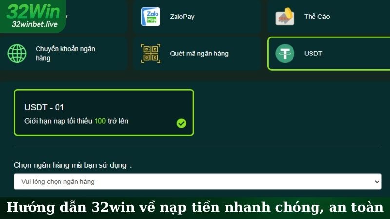 Hướng dẫn 32WIN về nạp tiền nhanh chóng, an toàn