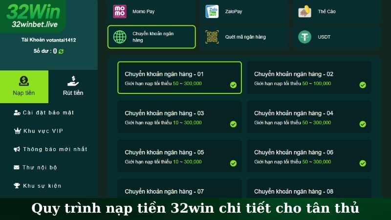 Quy trình nạp tiền 32WIN chi tiết cho tân thủ